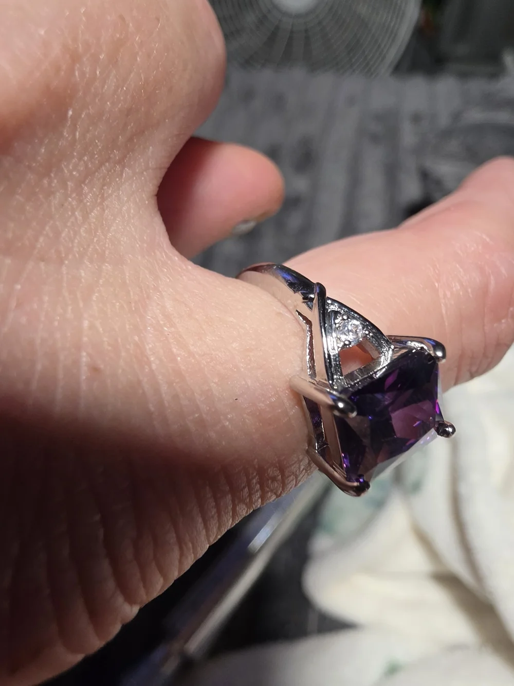 Sterling Silver Purple Gemstone Ring with Accent Stones